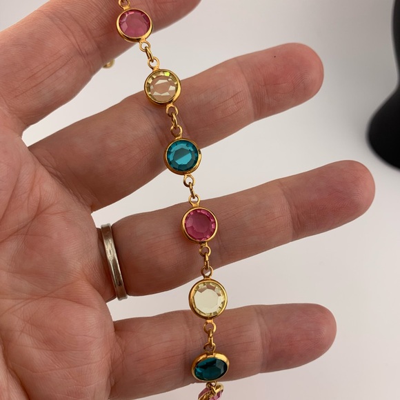 SWAROVSKI BRACELET AUSTRIAN CRYSTAL BLUE/TEAL PINK CLR BEZELS VINTAGE 7.25 +1" - Picture 4 of 10